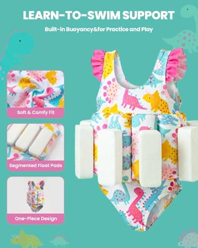 DivingBirds Girls Swimsuit with Floatation, Toddler Float Suit One Piece Swimsuits Kids with Built-in Floats 2-3 Years