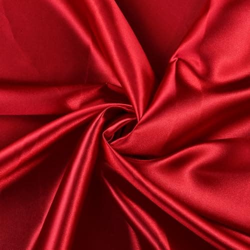 MDS Satin Fabric 5 Yards, 44" Wide, Silky Smooth Charmeuse Sateen Cloth for Wedding Arch Drapery Panel Backdrop Party Event Banquet Home Decoration Curtain Crafts DIY Sewing Costume - Apple Red