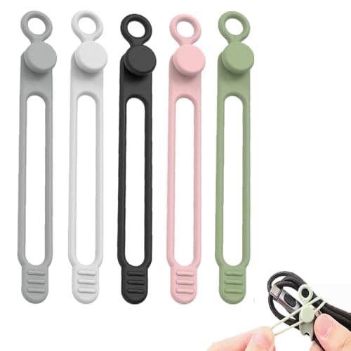 Data Cable Organizer, 2026 New Silicone Cable Ties Reusable Cable Management Organizer, Multipurpose Elastic Cord Organizer for Fastening and Bundling Cable Cords Wires Straps (5PC)