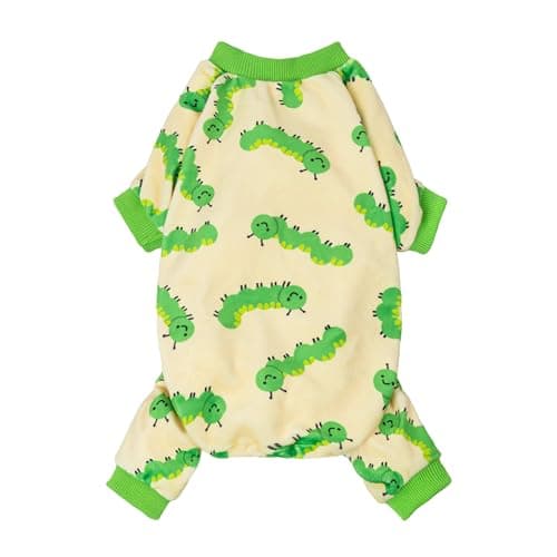 Fitwarm Caterpillar Dog Fleece Pajamas, Cozy Clothes for Small Dogs Boy Girl, Funny Pet Onesie, Beige, Green, Medium