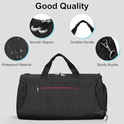 Gym Bag with Shoe Compartment, Gym Bag with Waterproof Wet Towel Pocket, Travel Duffel Bag for Men Women, Black, Minimalist and modern style