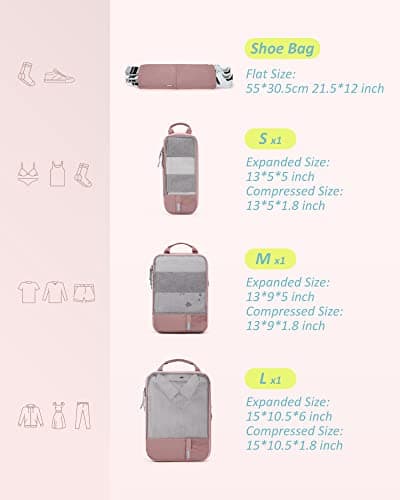 BAGSMART 4 Set Compression Packing Cubes for Travel, Lightweight Vacation Travel Essentials for Women, Travel Accessories for Suitcase Organizer Bags Set, Durable Luggage Organizer Travel Bags