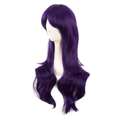 MapofBeauty 28 Inch Side Bangs Long Curly Hair Cosplay Wig,Dark Violet