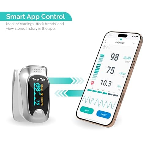 Pulse Oximeter | Medical-Grade | Proudly Canadian | Bluetooth & Free App | Track SpO2 & Heart Rate | Finger Oxygen Monitor with Alarm | Rotatable OLED Display | Case, Batteries & Lanyard |ToronTek-L12