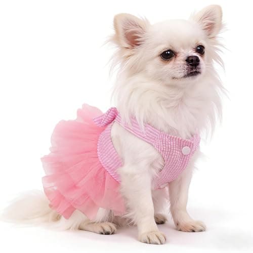 SIMCAPY XXS Dog Clothes Girl, Female Dog Dresses for Small Dogs Girl, Pink Dog Tutu Dress, Sweet Puppy Princes Skirt with Dog Bowknot Clips, Spring Summer Pet Apparel for Toy Poodle Chihuahua Yorkie