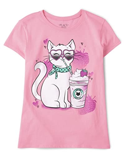 The Children's Place Girls Short Sleeve Graphic T-Shirt, Frap Cat, 10-12 US