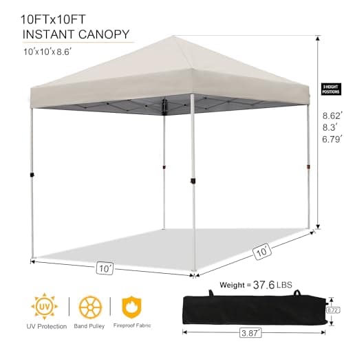 Canopy Tent 10X10 FT,Heavy Duty Sun Instant Shelter w/Adjustable Straight Leg Heights,Portable Pop Up Gazebo,Outdoor Patio Tents for Commercial,Camping,Garden,Beige