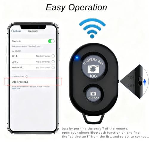Cellphone Remote Shutter for Smartphones and Tablets, AOQIYUE Wireless Camera Remote Control Compatible with iPhone/Android Cellphone Wrist Strap Included (Black-Pink-Purple)
