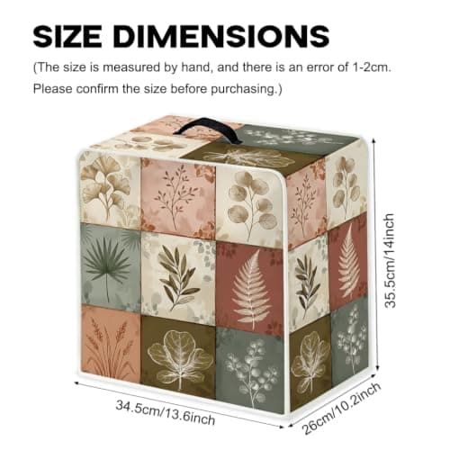 WEBEEDY Dustproof Coffee Maker Cover with Top Handle, Polyester Washable Appliance Machine Dust Cover for Kitchen Countertop Office Home Decor (Leaf Tiles Prints), 34.5x26x35.5cm/13.6x10.2x14 Inches