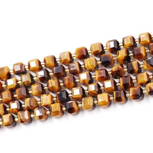 Malahill Wholesale Natural Faceted Stone Beads for Jewelry Making Sold per Bag 5 Strands Inside Cube Tiger's Eye 8mm