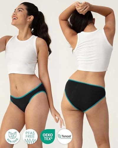 Neione Period Underwear Women Menstrual Panties High-Cut Cheeky Bikini Briefs Modal Leak Proof Undies 5 Pack Black M