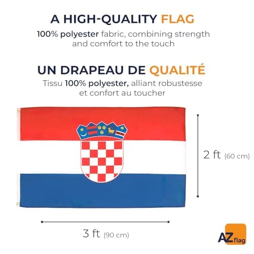 AZ FLAG - Croatia Flag - 90x60 Cm - 100D Polyester Croatian Banner With Two Metal Grommets - Fade Resistant - Vivid Colors - 2' x 3' Feet - 2x3 Ft