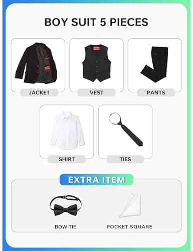 Marvelous World Boys' Formal Slim Fit Suit Set, Adjustable Waist