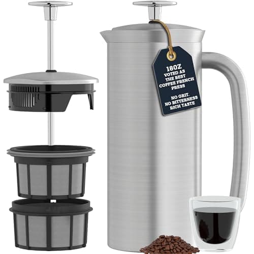 ESPRO Pro P7 Brushed Stainless Steel French Press 304 – Patented Double Walled Micro-Filter Insulated French Press Coffee Maker, Grit-Free Brew - Heat Resistant BPA Free - 18oz