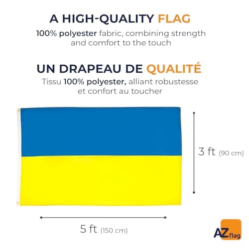 AZ FLAG - Ukraine Flag - 150x90 Cm - 100D Polyester Ukrainian Banner with Two Metal Grommets - Fade Resistant - Vivid Colors - 3' x 5' Feet - 3x5 Ft