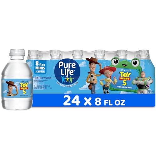 Pure Life Purified Bottled Water, 24 Pack - Still Drinking Water Enhanced with Minerals for a Crisp Taste - 8 Fl Oz - Toy Story 5 Packaging Graphics