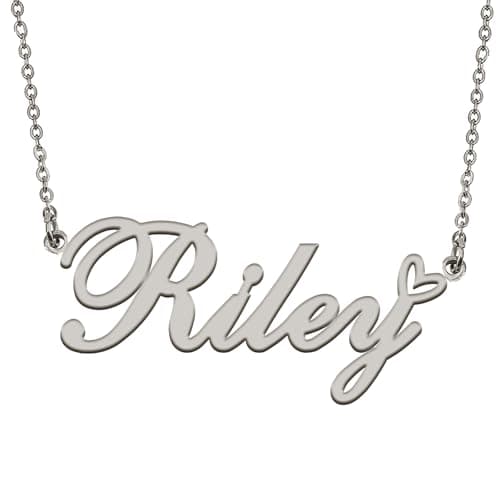 HUAN XUN Riley Name Necklace with Heart Silver Stainless Steel Initial Pendant Gifts Custom Name Necklaces for Women