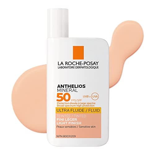 La Roche-Posay Face Sunscreen, Anthelios Tinted Mineral Ultra-Fluid SPF 50 Lotion UVA-UVB Sun Protection, Titanium Dioxide, 100% Mineral Filter, Fragrance Free, Water Resistant. Travel Size, 50ml