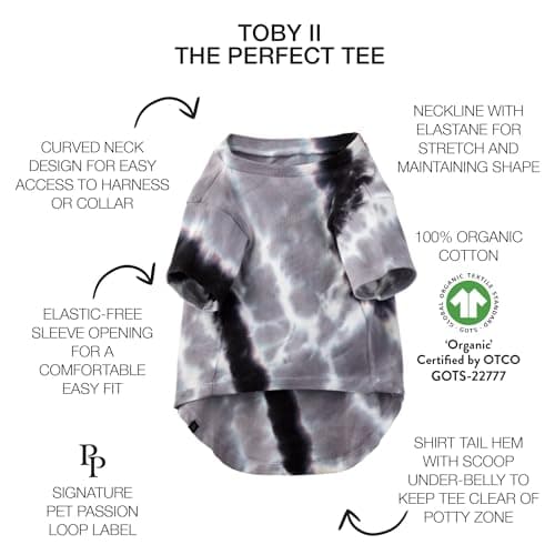 Pet Passion Toby II - The Perfect Tee, 3 Pack Short Sleeve Pet T-Shirt 100% Organic Cotton Tees Clothes for Small, Medium, Large Dogs, Black Sand Tie Dye, Small (10-25 lbs)