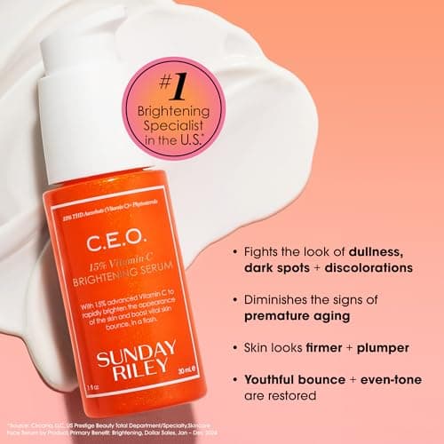 Sunday Riley C.E.O. 15% Vitamin C Brightening Serum, Orange, 1.0 Fl oz(pack of 1)