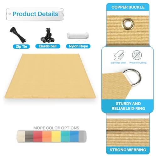 Patio Paradise 15' x 30' Sun Shade Cloth with Grommets Rectangle Shade Sail Canopy Pergola Cover with Straight Edge, UV Block Fabric for Backyard Deck Outdoor Activities, Sand