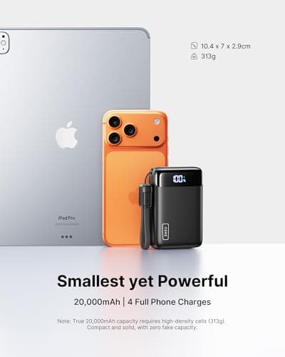 INIU Power Bank, Smallest 20000mAh Portable Charger Fast Charging 22.5W, Battery Pack with USB C Cable&LED Display, Phone Powerbank for Travel Essentials, for iPhone 17 16 15 Pro max Samsung iPad etc
