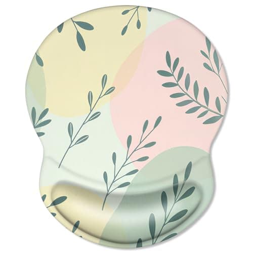 ITNRSIIET Ergonomic Mouse Pad with Comfort Gel Wrist Rest, Non-Slip PU Base, Smooth Textured Surface, Reduces Hand Fatigue & Wrist Pain, 220 x 180 mm for Office Gaming Home, PastelFoliage