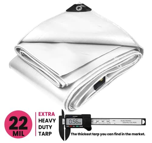 PROTARP Extreme Heavy Duty 22 Mil Tarp Cover, Waterproof, UV Resistant, Rip and Tear Proof, Poly Tarpaulin with Reinforced Edges for Roof, Camping, Patio, Pool, Boat. (White 16′ X 20′)