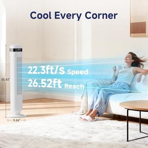 OLIXIS Tower Fan for Bedroom, 28dB Quiet Floor Standing Fan with Remote, 12H Timer, 5 Speeds, 4 Modes, LED Display, Portable Bladeless Oscillating Cooling Fan for Indoor, Home, Office - White