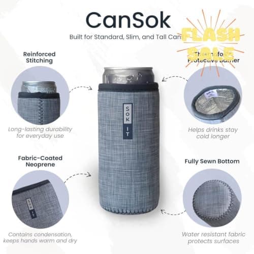 Sok It CanSok Sleeve for Beer & Soda Insulated Neoprene Cover (Bloom at Night, 12oz Slim Can Sleeve)
