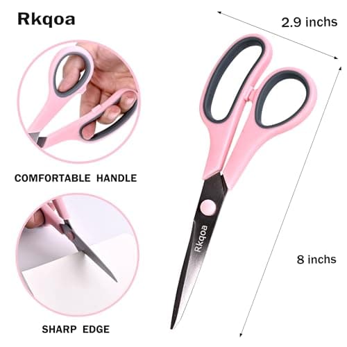 Scissors, 6 Pack 8" All Purpose Comfort-Grip Sharp Shears for Everyday Use
