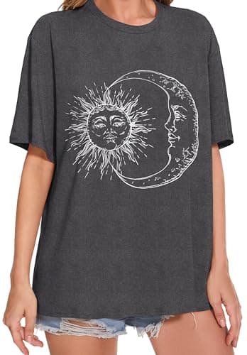 ADOREJOY Womens Oversized T-Shirt Summer Short Sleeve Tops Casual Boyfriend Shirt Loose Fit Tees(A Moon Grey,L)