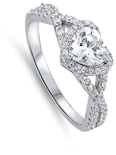 Heart Clear CZ Halo Promise Ring .925 Sterling Silver Infinity Band Size 5