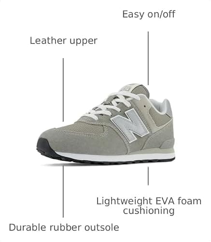 New Balance Kids 574 V1 70s Racing Lace-up Sneaker, Grey/White, 4.5 M Big Kid (8-12 Years)