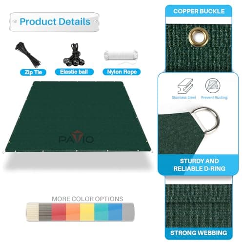 Patio Paradise 10' x 15' Sun Shade Cloth with Grommets Rectangle Shade Sail Straight Edge, Outdoor Patio Shade Canopy Pergola Cover UV Block Fabric for Backyard Deck Garden Activities, Green