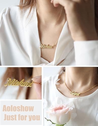 Aoloshow 18k Gold Plated Ariana Name Charm Necklace Womens Dainty Nameplate Necklaces Stainless Steel Jewelry for Best Friends