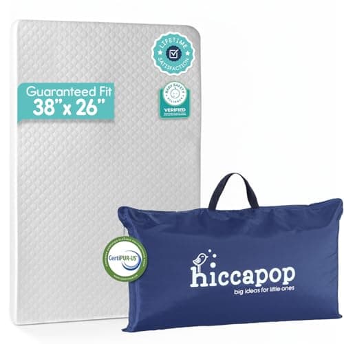 Hiccapop Playard Mattress Pad (38"x26"x1"), Playpen Pad, Portable Crib Mattress with Carry Bag, 1" Thick