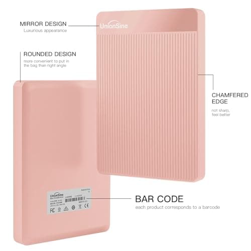 UnionSine 1TB Ultra Slim Portable External Hard Drive USB3.0 HDD Storage for PC,Mac, Desktop, Laptop, PS4, Xbox One, Xbox 360-Super Fast Transmission-HD-2510(Pink)