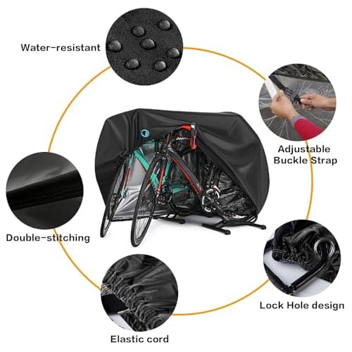 Bike Cover for 2 or 3 Bikes Outdoor Waterproof Bicycle Covers Rain Sun UV Dust Wind Proof with Lock Hole for Mountain Road Electric Bike Heavy Duty Bikes Black