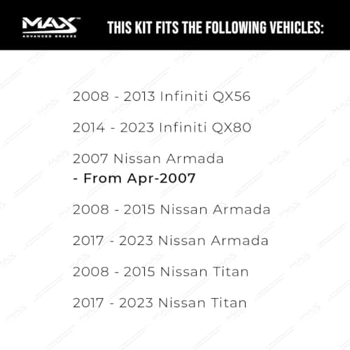 Max Advanced Brakes Front Brake Kit Compatible With 2008-2023 Nissan Titan Armada Compatible With Infiniti QX56 QX80 Replacement Cross Drilled Disc Brake Rotors and Ceramic Brake Pads