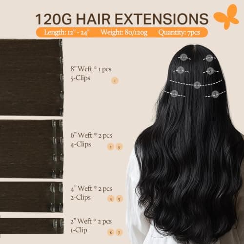 DOORES Clip in Hair Extensions Dark Brown 120g 7pcs 20 Inch Remy Human Hair Extensions Clip in Real Hair Extensions Natural Hair Straight Thick hair extensions for women