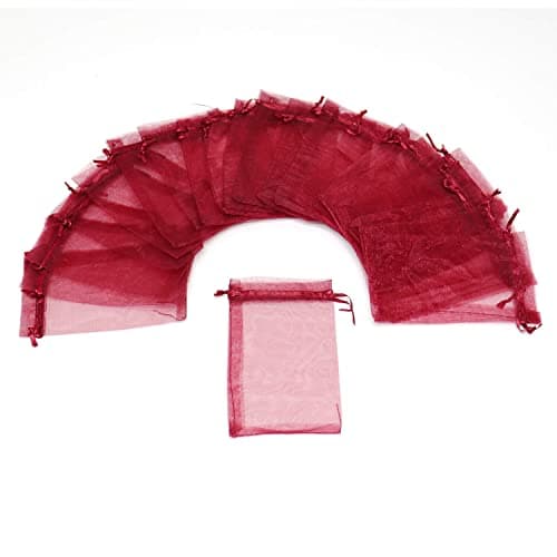 Bezall 100pcs Small Organza Bags 3x4 inch, Burgundy Drawstring Wedding Party Favor Bags Mesh Jewelry Gift Pouches Christmas Candy Bags