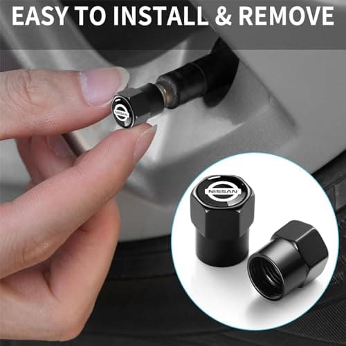 Tire Valve Stem Caps Cover for Nissan Metal Car Wheel Air caps Auto Valve Stem Caps Accessories 4 Pack Black