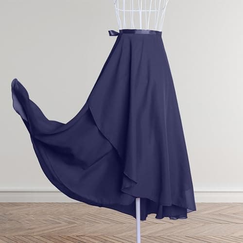 Ballet Skirts for Women Fashion Long Wrap Chiffon Party Skirt Casual Sheer Dance Costumes High Waist Beach Skirt Dark Blue