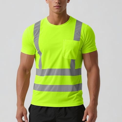 High Visibility Shirts for Men Women Short Sleeve Safety T-Shirts Class 3 Hi Vis Reflective Construction Work Shirt