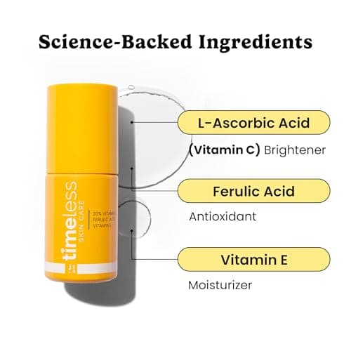 Timeless Skin Care Vitamin C Serum with Vitamin E & Ferulic Acid - 20% Vitamin C Brightening - Face Serum for Oily & Dry Skin - Fragrance-Free for Skin Care (30 ml (Pack of 1))