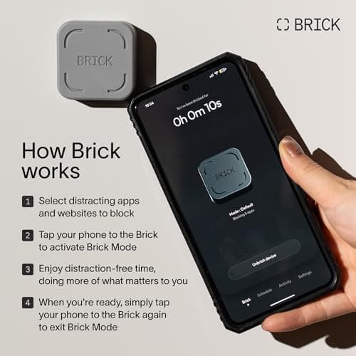 The Brick Phone Access Blocker Device for Cell Phones - Subscription-Free Phone Lock, Limits Smartphone Access, Reduces Screen Time & Improves Focus - High-Grade Magnet & Anti-Slip Silicone