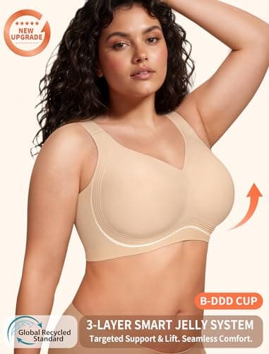 PoseFree Jelly Bra No Underwire Full Coverage Supportive Seamless Cotton Bralette Plus Size Bras for Women (Nude,2XL)