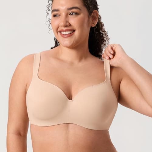 DELIMIRA Women's Balconette Bra Plus Size Full Coverage Tshirt Seamless Underwire Bras Back Smoothing Beige 34H