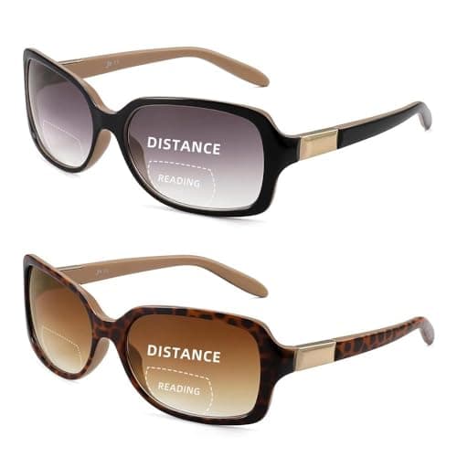 JM Classic Bifocal Reading Glasses Square Stylish Gradient Sunglasses Readers for Women +1.75 Black&Tortoise